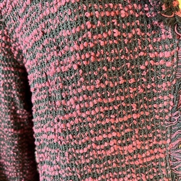 LAUNDRY by Shelli Segal boucle fringe trim open front crop blazer sz XL gorpcore - Picture 10 of 11